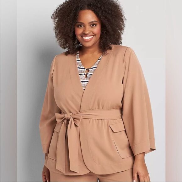 Lane Bryant Perfect Drape‎ Belted Jacket In Tan Size 28 - Picture 1 of 7